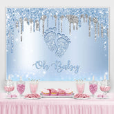Lofaris Glitter Blue Little Feet Backdrop Baby Shower for Boy